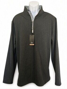 Obla Men's Charcoal Black XL 1/4 Zip Mock Neck Pullover L/S Wicking UPF 50+